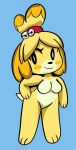  animal_crossing anthro big_breasts blue_background blush breasts canid canine canis domestic_dog female fur hair hand_on_hip hi_res isabelle_(animal_crossing) mammal nintendo shih_tzu simple_background smile solo someth1ngoranother standing thick_thighs toy_dog video_games wide_hips yellow_body yellow_fur 
