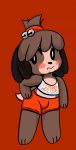  animal_crossing anthro blush brown_body brown_fur bulge canid canine canis clothed clothing digby_(animal_crossing) domestic_dog femboy_hooters fur hair hi_res male mammal nintendo orange_background shih_tzu simple_background solo someth1ngoranother standing thick_thighs toy_dog video_games wide_hips 