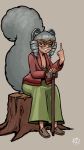  aged_up animal_humanoid cane casimira_(orannis0) clothing dress eyewear female gesture glasses hi_res humanoid mammal mammal_humanoid middle_finger old rabbyrabbithole rodent rodent_humanoid sciurid sciurid_humanoid solo squirrel_humanoid stump sweater topwear 