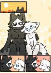  &lt;3 2019 anthro black_body black_fur blue_eyes blush canid canine changed_(video_game) cheek_tuft chest_tuft city cityscape duo eye_contact facial_tuft fchicken fur hand_on_shoulder lin_(changed) looking_at_another male mammal mask puro_(changed) simple_background sunset tuft white_body white_fur 