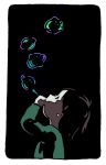  1girl aqua_sweater backlighting black_background bleeding blood border bubble bubble_blowing bubble_pipe dark expressionless from_side hand_up hirasawa_minami holding long_sleeves looking_away looking_up original profile rounded_corners short_hair simple_background soap_bubbles solo sweater upper_body white_border 