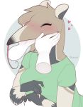  5_fingers anteater anthro blush breasts clothed clothing disembodied_hand evehly eyes_closed female fingers hand_on_cheek jayme mammal pilosan simple_background smile tongue xenarthran 