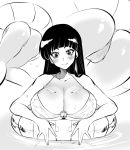  1girl ass bangs blunt_bangs blush breasts cameltoe cleavage commentary_request floating from_below genderswap genderswap_(mtf) huge_breasts innertube legs_together long_hair marimo_(yousei_ranbu) monochrome mousse multiple_views o-ring o-ring_bikini o-ring_top ranma_1/2 solo spaghetti_strap straight_hair thigh_gap underboob underwater 