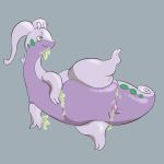  animal_genitalia cloaca dragon female feral gastropod genitals goodra grey_background lying mollusk nintendo obscenecanary on_side pok&eacute;mon pok&eacute;mon_(species) raised_leg simple_background slime smug_face solo video_games 