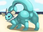  4:3 beach blue_body butt eeveelution naughty_face nintendo pok&eacute;mon pok&eacute;mon_(species) sand seaside solo stretching vaporeon video_games wafflefox 