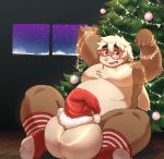  absurd_res anthro balls belly big_balls blonde_hair blush bodily_fluids brown_body brown_fur cheek_tuft chest_tuft christmas christmas_lights christmas_tree clothed clothing countershading crimsonrabbit crimsonrabbit_(character) detailed_background entangled eyewear facial_tuft floppy_ears flustered fur genitals glasses hair hat headgear headwear hi_res holidays huge_balls inside lagomorph legwear leporid long_ears looking_at_viewer male mammal monotone_hair multicolored_body multicolored_clothing multicolored_fur multicolored_legwear multicolored_socks on_ground open_mouth ornament overweight overweight_anthro overweight_male pattern_clothing pattern_legwear rabbit red_clothing red_eyes red_legwear red_socks santa_hat short_hair sitting sky snow socks solo spread_legs spreading star starry_sky striped_clothing striped_legwear striped_socks stripes sweat sweatdrop tan_body tan_countershading tan_fur thick_thighs topless tree tuft two_tone_body two_tone_clothing two_tone_fur two_tone_legwear two_tone_socks white_clothing white_legwear white_socks window winter 