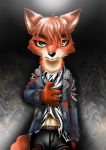  canine clothing denim denim_jacket disney fox hi_res male mammal nick_wilde peanut.k solo torn_clothing zootopia 