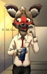  aggressive_retsuko blush can haida hi_res hyena male mammal necktie peanut.k solo sweat 