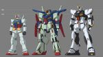  arms_at_sides char's_counterattack full_body green_eyes grey_background gundam gundam_zz hashtag-only_commentary height_mark hiwa_industry mecha mecha_focus mobile_suit mobile_suit_gundam no_humans nu_gundam robot rx-78-2_gundam size_difference standing v-fin yellow_eyes zz_gundam 