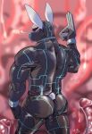  absurd_res after-der anthro butt clothing gun hi_res imminent_sex lagomorph leporid male mammal muscular muscular_male penis_tentacles rabbit ranged_weapon science_fiction skinsuit solo tentacles tight_clothing weapon 