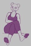  analpaladin anthro athletic athletic_anthro athletic_female barefoot bite biting_lip bra brand_new_animal claws clothing crop_top crossed_arms crossed_legs elsa_(brand_new_animal) felid female foot_fetish foot_focus hi_res leggings legwear lion looking_at_viewer mammal pantherine pawpads shirt sketch solo sports_bra studio_trigger tight_clothing toe_claws toes topwear underwear 