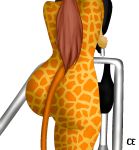  animated anthro brown_hair butt ceya close-up exercise exercise_equipment female giraffid hair long_tail loop mammal rear_view small_tail solo spots spotted_body 