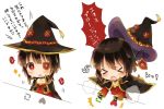  &gt;_&lt; 1girl artist_request black_hair blush bongo_cat eyepatch hat kono_subarashii_sekai_ni_shukufuku_wo! looking_at_viewer megumin meme open_mouth outstretched_arms red_eyes short_hair sidelocks source_request table translation_request twitter wizard_hat 
