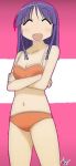  2013 bare_arms bare_legs bikini chestnut_mouth closed_eyes crossed_arms happy hinata_yukari legs long_hair open_mouth orange_bikini purple_hair smile swimsuit tangerine_bikini very_long_hair vzmk2 yuyushiki 