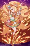  1girl armpits blonde_hair boots brown_eyes choker collarbone covered_navel cure_honey full_body green_choker happinesscharge_precure! high_heel_boots high_heels high_ponytail highres holding layered_skirt long_hair looking_at_viewer miniskirt one_eye_closed open_mouth orange_footwear orange_skirt outstretched_arm precure shiny shiny_hair shipu_(gassyumaron) skirt sleeveless solo standing standing_on_one_leg very_long_hair 