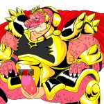  1:1 2007 anthro armor blush bodily_fluids crocodile crocodilian crocodylid crocodyne cum digital_media_(artwork) dragon_quest erection genital_fluids genitals kemono low_res male oekaki overweight overweight_anthro overweight_male penis red_body reptile scalie sitting solo square_enix sweat unknown_artist video_games 