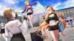  6+girls aircell bangs bare_shoulders belt benares_(honkai_impact) bianka_durandal_ataegina black_legwear blonde_hair blue_eyes blush breasts casual cropped_jacket day earrings eyebrows_visible_through_hair gloves hair_between_eyes hair_flaps hair_ornament hair_over_one_eye highres holding honkai_(series) honkai_impact_3rd jewelry kallen_kaslana large_breasts long_hair looking_at_viewer low_ponytail medium_breasts miniskirt mole mole_under_eye multiple_girls navel outdoors pants rita_rossweisse shirt short_hair sidelocks silver_hair single_thighhigh sirin skirt small_breasts smile symbol-shaped_pupils thigh_strap thighhighs very_long_hair yellow_eyes 