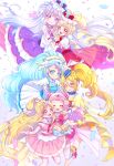  6+girls :d blonde_hair blue_eyes blue_hair blue_headwear bow closed_eyes closed_mouth cure_amour cure_ange cure_etoile cure_macherie cure_tomorrow cure_yell dress earrings floating_hair grin hair_between_eyes hair_bow hair_ornament hat highres hugtto!_precure index_finger_raised jewelry juugoya_neko layered_dress long_dress long_hair makeup mascara midriff mini_hat miniskirt multiple_girls open_mouth pink_hair pleated_skirt precure purple_bow purple_dress purple_eyes red_bow red_dress red_eyes red_skirt see-through short_sleeves side_ponytail silver_hair skirt smile star_(symbol) star_earrings star_hair_ornament stomach thighhighs twintails very_long_hair white_background white_dress white_legwear wrist_cuffs yellow_eyes 