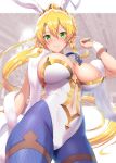  animal_ears areola artist_revision artoria_pendragon_(lancer) bunny_ears bunny_girl cameltoe cosplay fate/grand_order fishnets garter kawase_seiki leafa no_bra pantyhose pointy_ears sword_art_online wardrobe_malfunction 