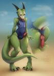  anthro anus bodily_fluids cite clothing collar cum cutie_(disambiguation) genital_fluids hi_res horn leash lizard lostgoose male outside piercing precum presenting presenting_anus public reptile ring scalie shy slit solo swimwear tongue wet wetsuit wide_hips 