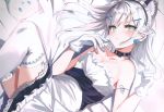  animal_ears beckzawachi bed blush braids catgirl collar garter_belt gloves gray_eyes headdress long_hair maid original scan stockings white_hair zettai_ryouiki 