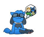  alpha_channel ambiguous_gender anthro baby_pok&eacute;mon blue_body blue_fur canid canine canis eyes_closed eyewear fan_character fur glasses group human lucario male mammal nintendo nycteus pok&eacute;mon pok&eacute;mon_(species) potoobrigham riolu simple_background smile smirk thought_bubble transparent_background video_games 