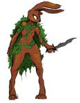  2019 anthro areola blood bodily_fluids bodypaint breasts female genitals hi_res holding_object holding_weapon knife lagomorph leaf leaf_clothing leporid looking_aside mammal melee_weapon mostly_nude navel nipples pussy rabbit simple_background sketch solo standing the-minuscule-task tribal weapon white_background 