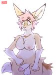 3:4 anthro balls big_breasts bleakymora breasts canid canine curvy_figure digital_media_(artwork) ears_up erection eyebrow_through_hair eyebrows fennec fingers fluffy fluffy_hair fluffy_tail fox fur genitals gynomorph hair hi_res humanoid_genitalia humanoid_penis inner_ear_fluff intersex mammal navel nipples nude penis pink_hair pussy raised_eyebrow simple_background solo thick_penis thick_thighs translucent translucent_hair tuft white_body white_fur wide_hips yellow_eyes 