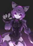  animal_ears borrowed_character cat_ears claw_pose claws commission glowing glowing_eyes highres looking_at_viewer mechanical_ears mechanization metal_skin no_humans original purple_eyes purple_hair rati_(absoluteblue) robot solo 
