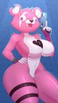  2020 absurd_res anthro breasts cuddle_team_leader epic_games featureless_breasts female fortnite fur gun handgun hi_res huwon mammal nude open_mouth pink_body pink_fur purple_eyes ranged_weapon solo tongue ursid video_games weapon 