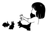  1girl bangs bunny bunny_shadow_puppet cropped_torso expressionless from_side greyscale hands_up hirasawa_minami looking_away lowres medium_hair monochrome original profile shadow shadow_puppet simple_background sleeves_past_elbows solo surreal upper_body white_background 