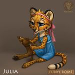  1:1 ancient_furry_art ancient_rome anthro blue_eyes cheetah clothed clothing dress felid feline female fur happy hi_res julia_(vestina) lunula mammal simple_background smile solo spots spotted_body spotted_fur spqr teddybear toy vestina yellow_body young 
