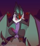  balls black_body claws erection fuf fur fur_tuft genitals hi_res looking_at_viewer male neck_tuft nintendo noivern nude open_mouth outside penis pink_tongue pok&eacute;mon pok&eacute;mon_(species) purple_balls purple_body red_claws solo tongue tuft video_games wings 