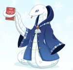  blue_eyes book clothed clothing feral male reptile scalie simple_background snake solo vavacung white_body 