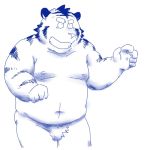  2010 anthro belly felid kemono kick_(artist) male mammal moobs navel nipples overweight overweight_anthro overweight_male pantherine simple_background solo tiger white_background 