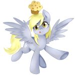  absurd_res colored cute_face derpy_hooves_(mlp) ears_down equid equine female feral food friendship_is_magic hasbro hi_res jbond looking_at_viewer mammal muffin my_little_pony pegasus pivoted_ears simple_background solo tongue tongue_out white_background wings 