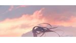  1girl backlighting cloud cloudy_sky commentary from_behind hatsune_miku long_hair rella scenery sky solo sunset twintails very_long_hair vocaloid 