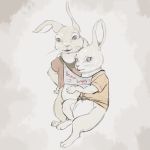  &lt;3 1:1 anthro bodily_fluids clothing cum dipstick_ears duo english_text female feral flopsy genital_fluids holding_object holding_sign lagomorph leporid mammal mopsy multicolored_ears peter_rabbit_(series) rabbit sibling sign simple_background sister sisters text torinsangel whiskers 