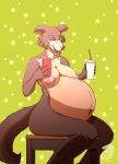  2020 abstract_background anthro areola beastars belly beverage big_areola big_belly big_breasts bodily_fluids breasts brown_body brown_fur canid canine canis cellphone drooling female fur green_background half-closed_eyes holding_object holding_phone juno_(beastars) looking_at_viewer mammal narrowed_eyes navel nipples nude outie_navel phone portrait pregnant saliva simple_background sitting solo three-quarter_portrait tongue tongue_out whiterabbit95 wolf 