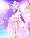  1girl armpits blue_eyes cure_earth elbow_gloves fuurin_asumi gloves haruyama_kazunori healin&#039;_good_precure latte_(precure) leg_garter legs long_hair looking_away magical_girl panties precure purple_hair smile standing underwear very_long_hair white_gloves white_panties 