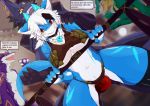  anthro blush breasts clothed clothing dragon dragoon86 female fur group hair male smile text wolflong_(character) 