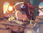  2020 anthro beverage blush bowser_jr. clothing cute_fangs detailed_background hat headgear headwear hosinoirie777 inside koopa mario_bros nintendo orange_juice pirate pirate_hat scalie sitting solo treasure_map video_games 