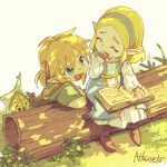  1boy 1girl bangs blonde_hair blue_eyes child closed_eyes elf link looking_at_another open_mouth parted_bangs pointy_ears princess_zelda short_hair shorts tetora_(ttr2011) the_legend_of_zelda the_legend_of_zelda:_breath_of_the_wild younger 