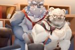  2020 anthro belly detailed_background duo erection eyewear genitals glasses hi_res inside male male/male mammal marusuke moobs necktie overweight overweight_male penis polar_bear scar sex tokyo_afterschool_summoners tsathoggua ursid ursine video_games 