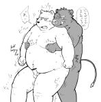  2010 anthro balls blush duo erection genitals grope japanese_text kemono kick_(artist) male male/male mammal monochrome moobs nipples overweight overweight_male penis sex simple_background suid suina sus_(pig) text ursid white_background wild_boar 