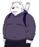  2010 anthro bottomwear clothing cute_fangs hoodie kemono kick_(artist) male mammal overweight overweight_anthro overweight_male pants simple_background solo topwear ursid white_background 