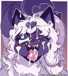  2020 absol anthro blue_eyes bodily_fluids cum cum_on_ear cum_on_face cum_on_tongue eyelashes fangs female fuf fur genital_fluids hi_res nintendo one_eye_closed open_mouth pink_tongue pok&eacute;mon pok&eacute;mon_(species) teeth text tongue url uvula video_games 