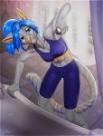  2020 5_fingers amur anthro blue_eyes blue_hair canid canine canis clothed clothing digital_media_(artwork) domestic_dog female fingers hair hi_res hybrid mammal orange_nose solo standing 