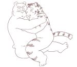  2011 anthro belly blush duo felid hug kemono kick_(artist) male male/male mammal overweight overweight_male pantherine simple_background sitting tiger ursid white_background 