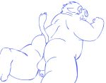  2014 anthro balls belly blush butt genitals kemono kick_(artist) lying male mammal overweight overweight_anthro overweight_male penis solo suid suina sus_(pig) wild_boar 